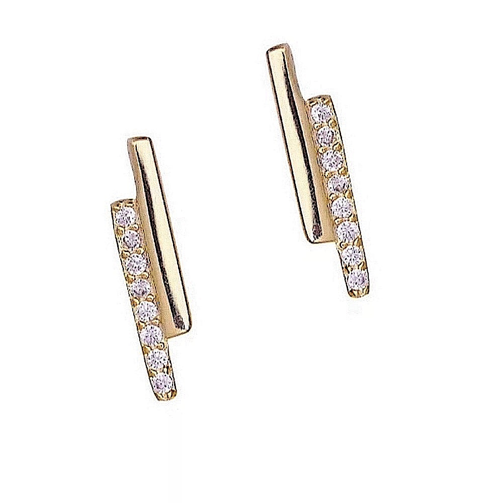 NEW Womens Gold Plated Sterling Silver Bar Simulated Diamond Stud Earring,‎ 12mm